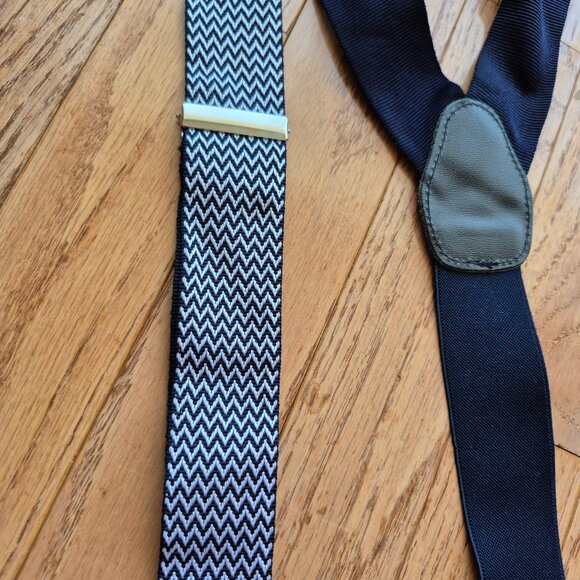 Classic Chevron Suspenders Men's Braces Y back Blue White - Picture 2 of 14